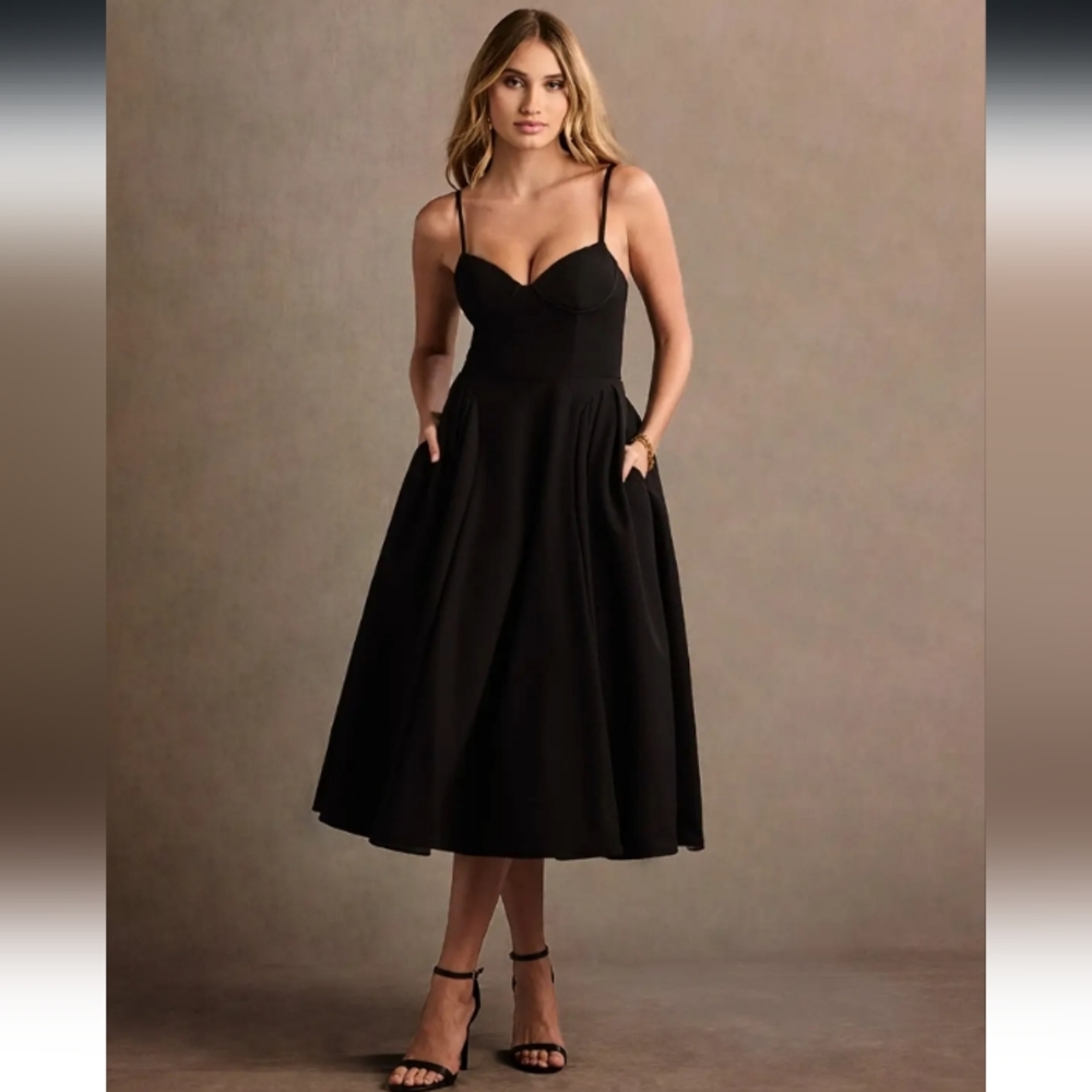 NWT Azazie Black Strappy Formal Midi Dress Womens Size 22